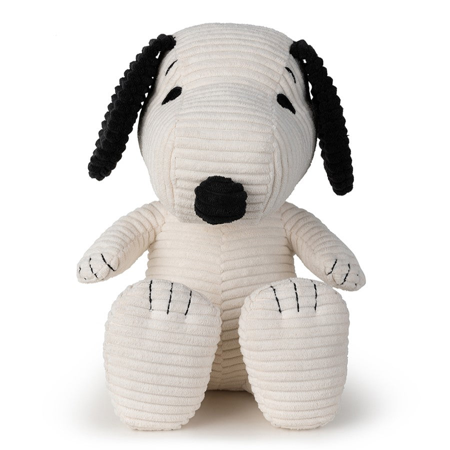 Snoopy corduroy cream soft toy front view on white background
