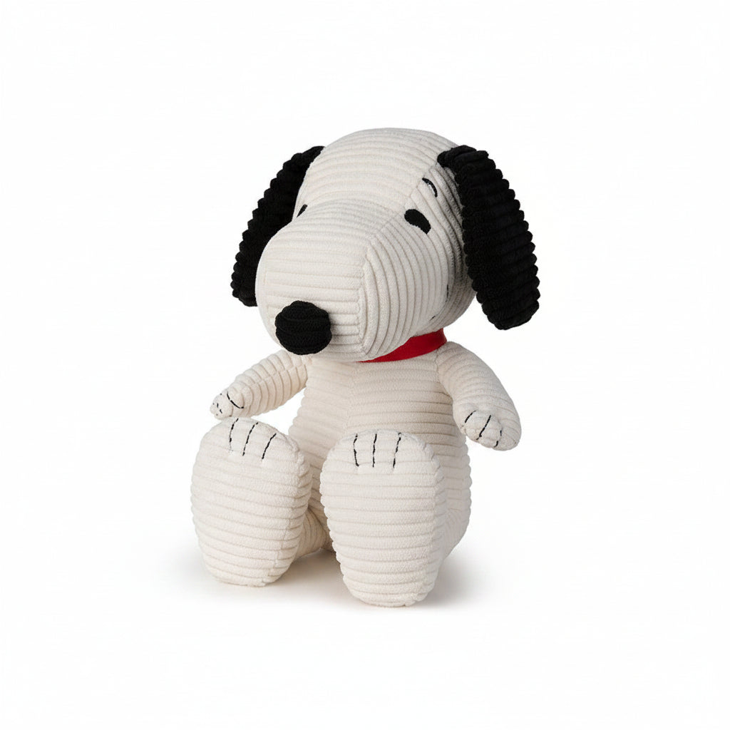 Snoopy ECO corduroy cream 27cm soft toy angled view white background