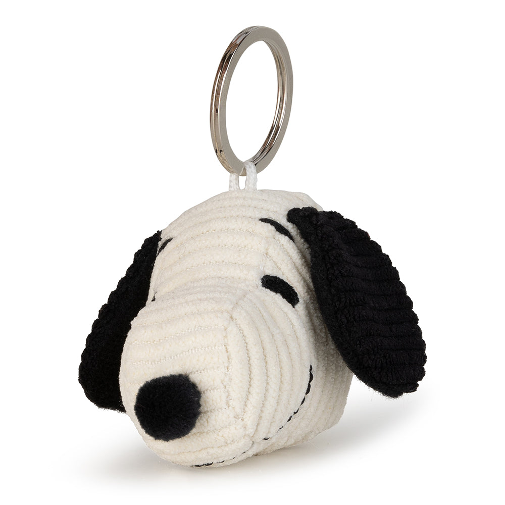 Snoopy head corduroy keyring angled front on white background