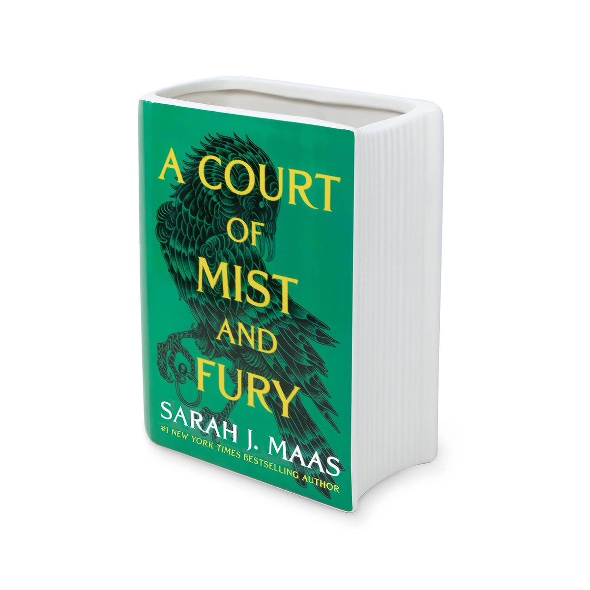 A Court of Mist and Fury Book Vase at an angle showing the sculpted pages