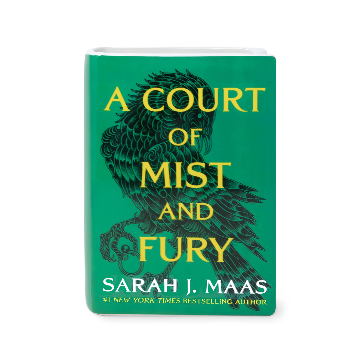 A Court of Mist and Fury Book Vase, front cover in green and gold