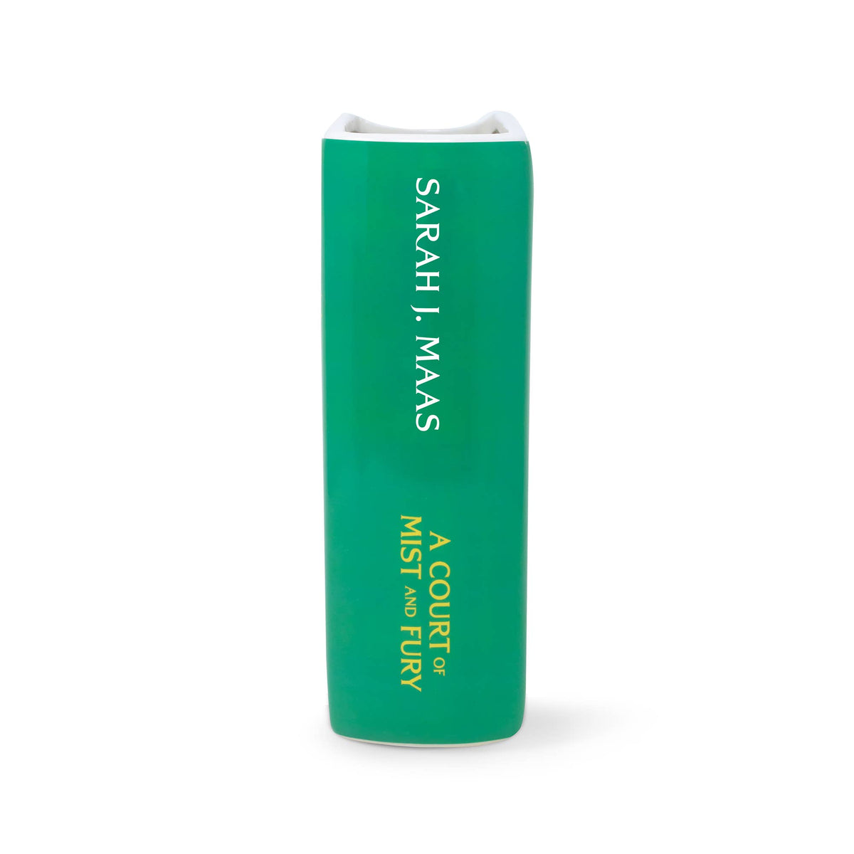 A Court of Mist and Fury Book Vase spine with the Sarah J. Maas name