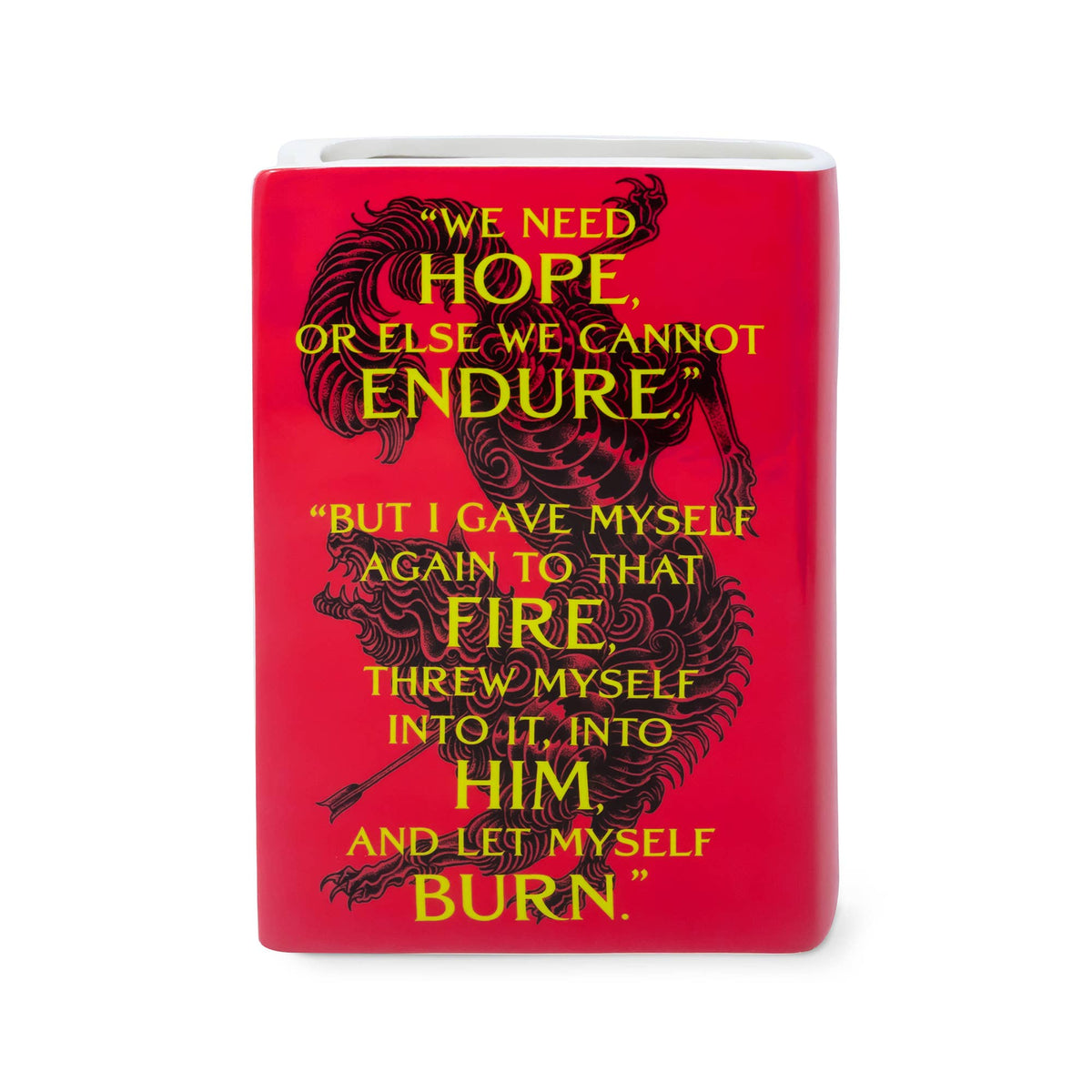 A Court of Thorns and Roses Book Vase back cover with a quote from the novel