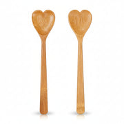 Heart bamboo salad servers, pair with heart-shaped ends, on white background