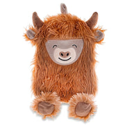 Highland Cow Hot Water Bottle with shaggy faux fur cover on a white background