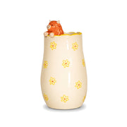 Peeking Highland Cow Vase with yellow daisy print on a pure white background