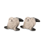 Seal Salt and Pepper Shakers grey spotted pair on a pure white background