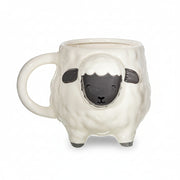 White ceramic sheep shaped mug with a grey face and chunky handle