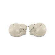 Sleeping Cat Salt and Pepper Shakers curled pair on a pure white background