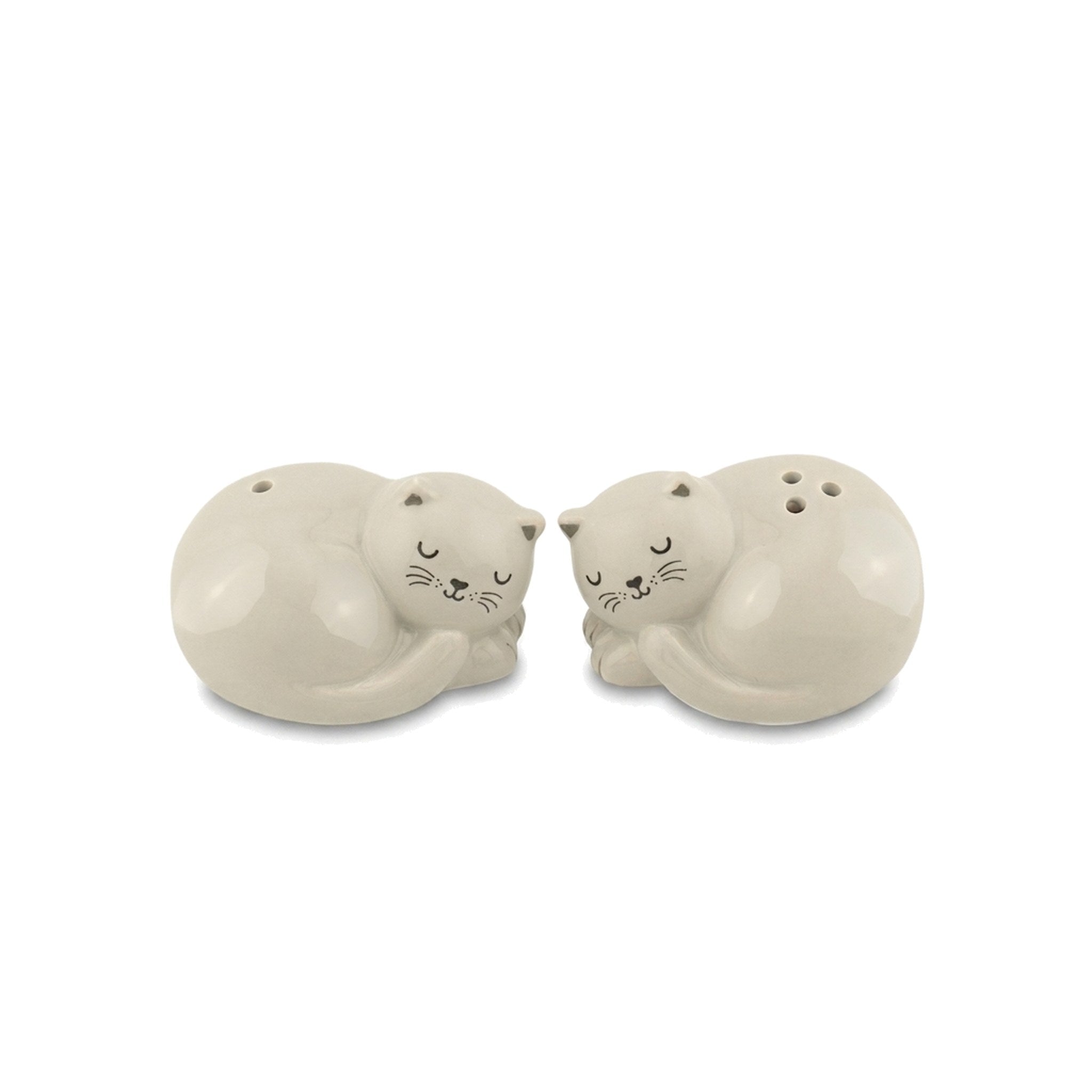 Sleeping Cat Salt and Pepper Shakers curled pair on a pure white background