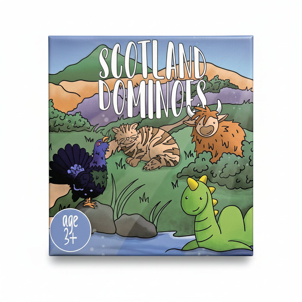 Scotland Dominoes box displayed from front showing artwork.