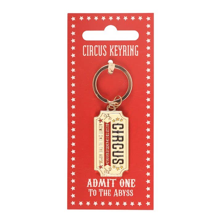 Keyring on red packaging card angled view