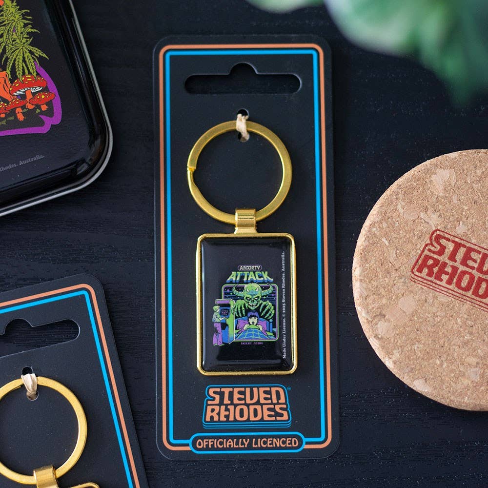 Keyring on packaging card against dark lifestyle background