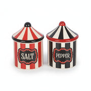 Front view showing red and black striped tent design on white background