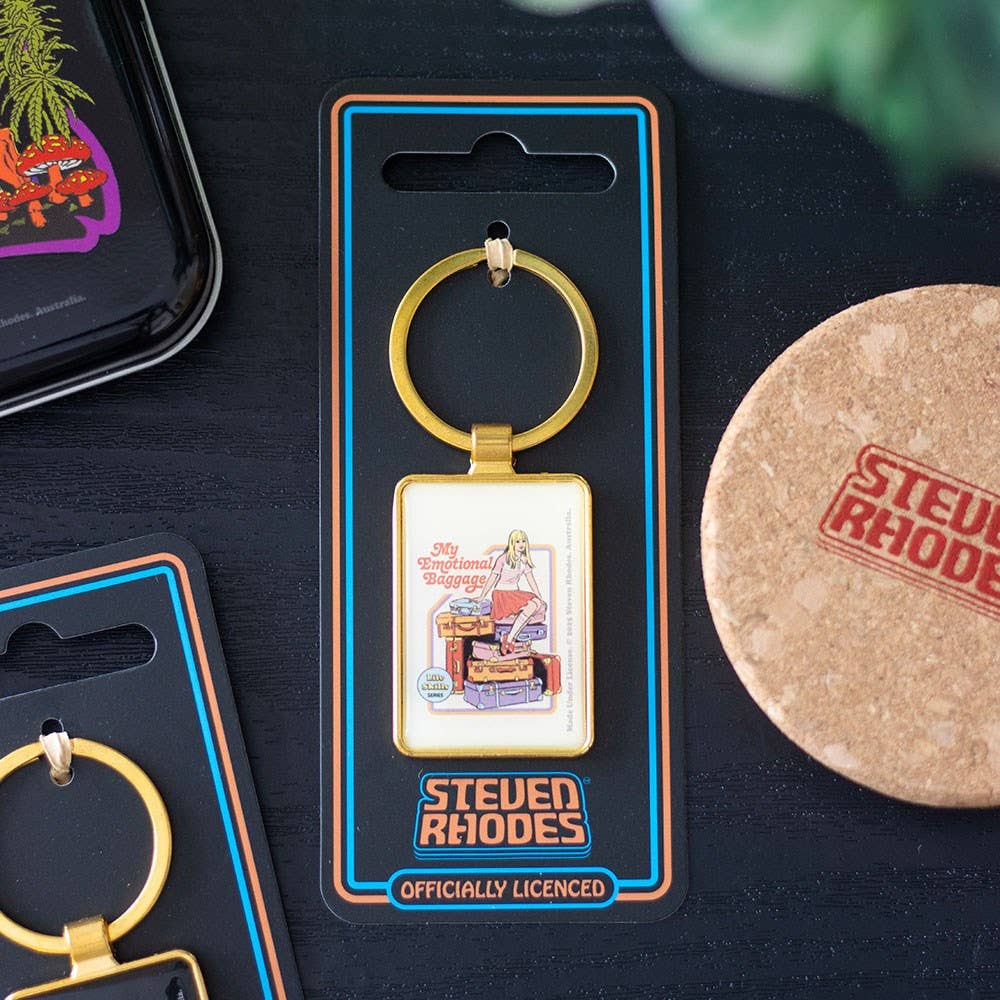 Keyring on packaging card against dark lifestyle background