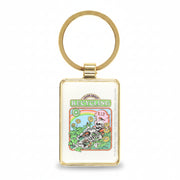 Close-up of keyring showing skeleton and sunflower design