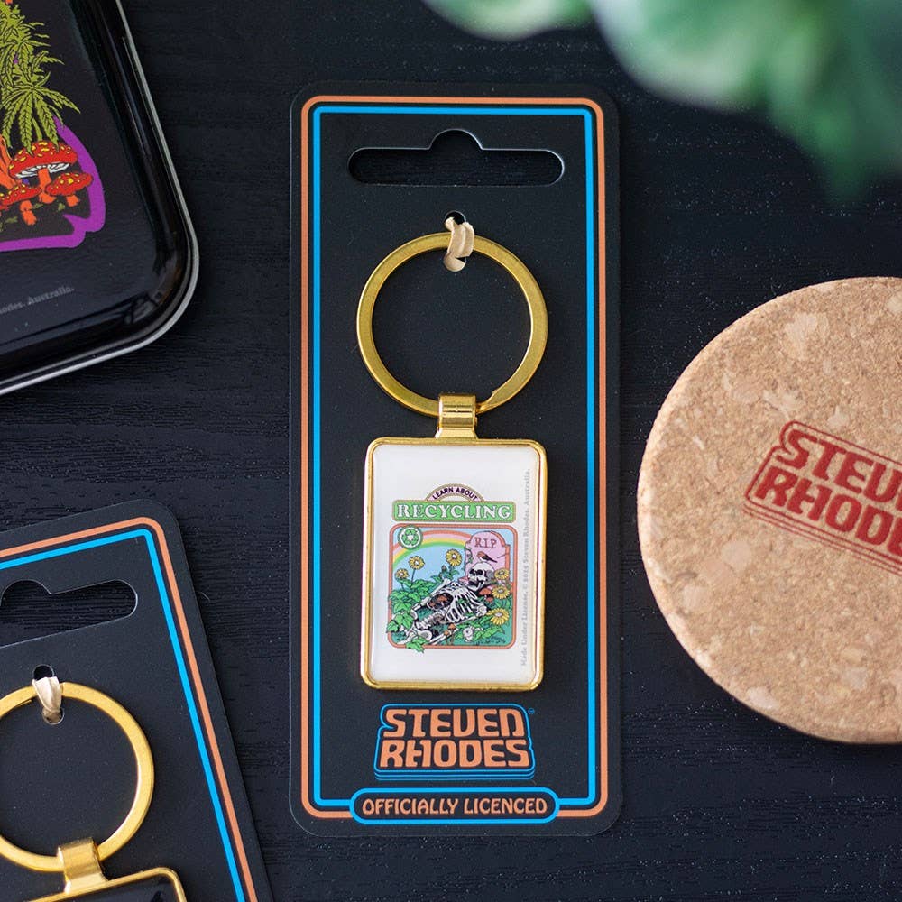 Keyring on packaging card against dark lifestyle background