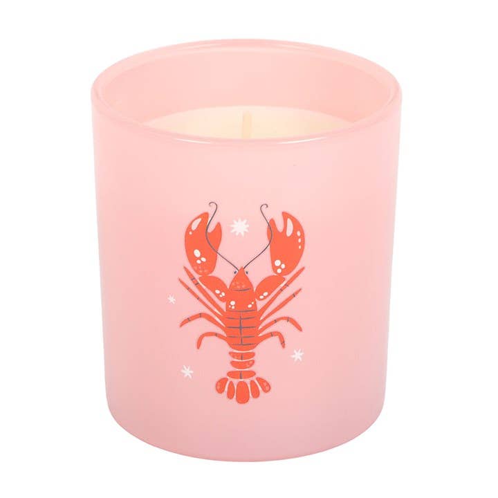 Candle in box with angled view on white background