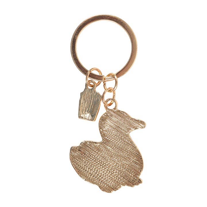 Back of Seagull and Chips keyring showing textured gold metal finish on seagull and chip charms.