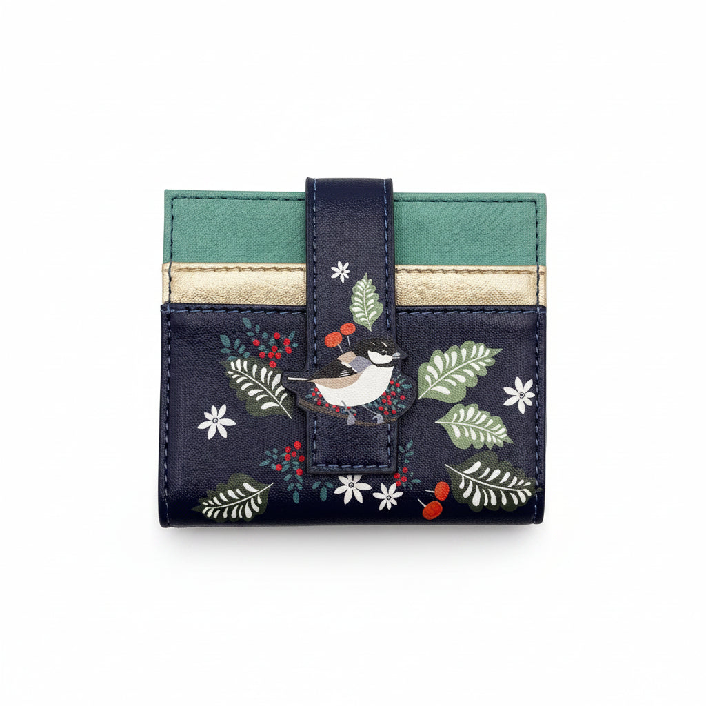 Bird foldover purse front view on white background