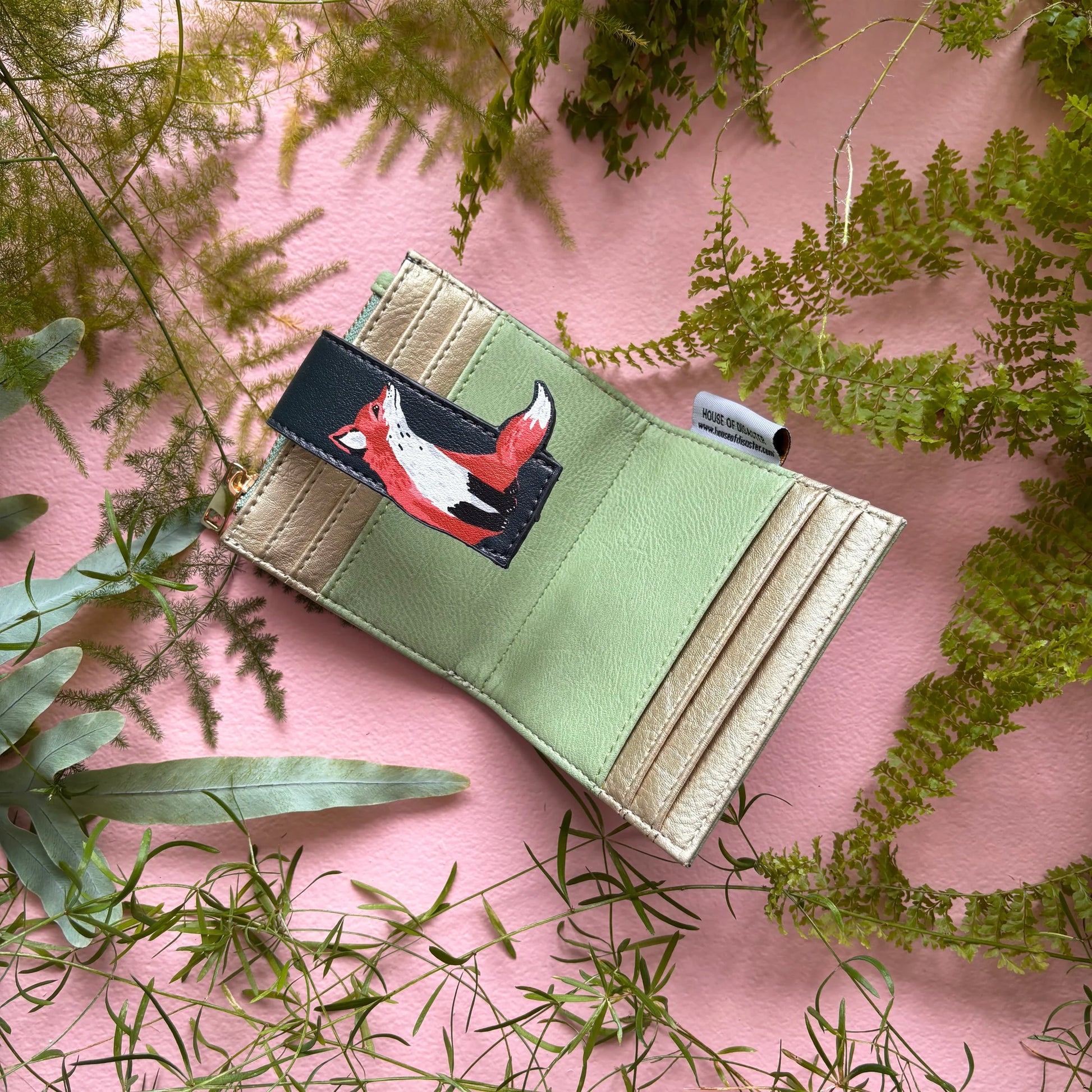 Fox foldover cardholder open showing card slots and interior