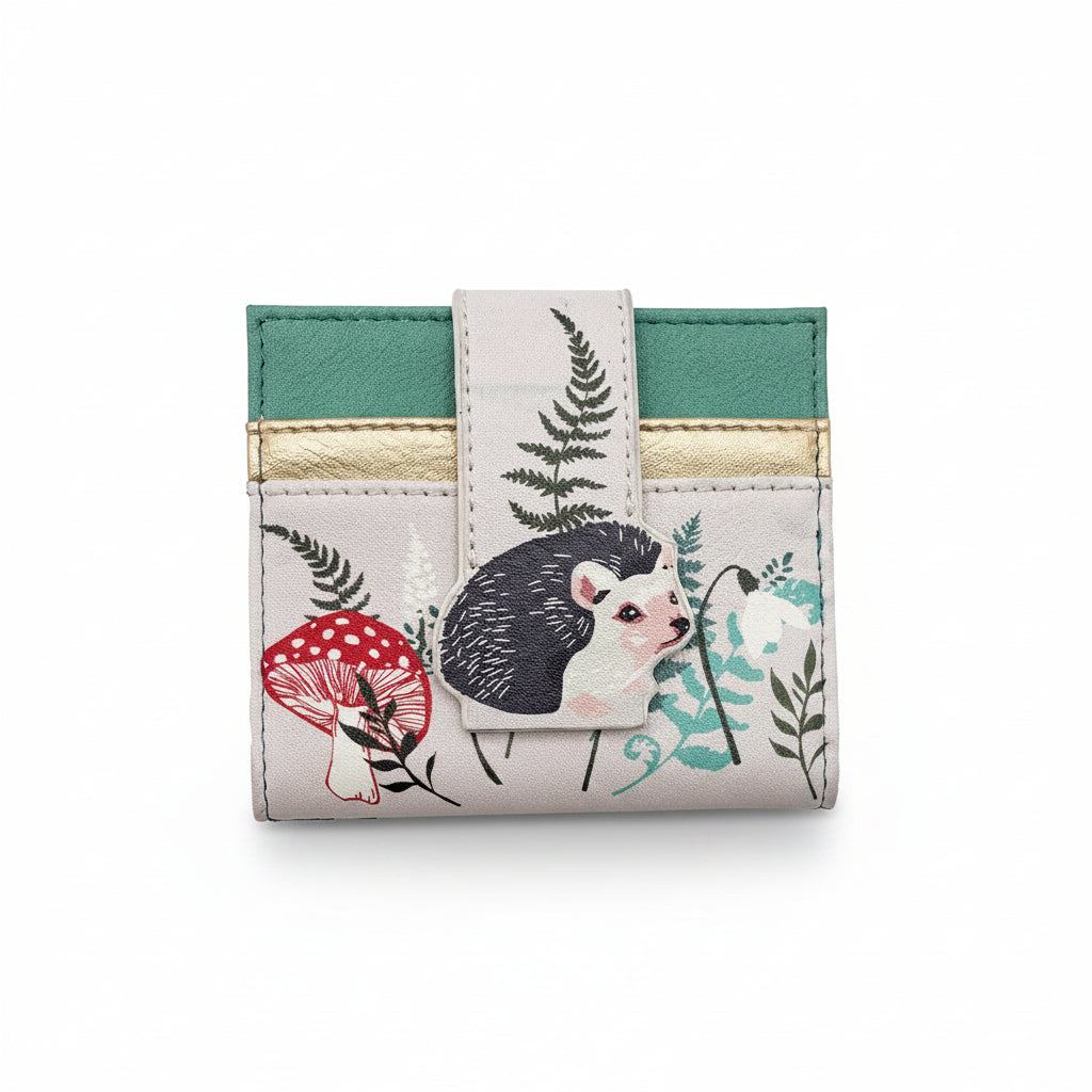 Hedgehog foldover purse front view on white background