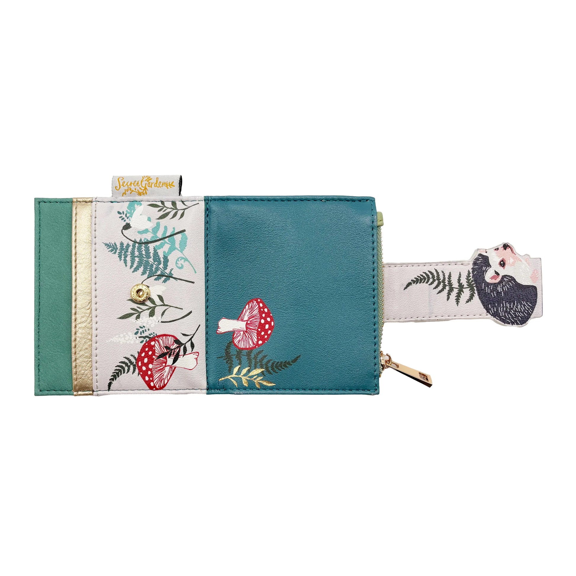 Hedgehog purse open flat showing interior artwork