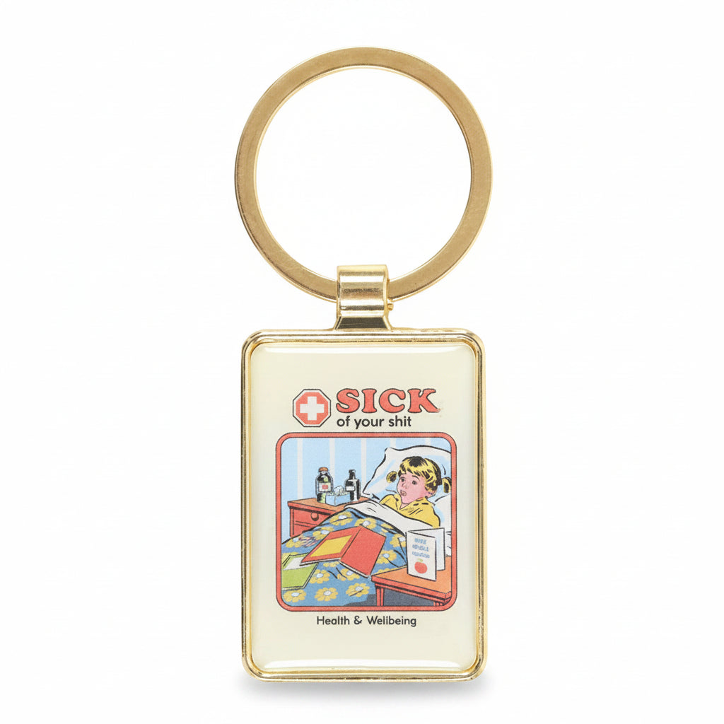 Sick of Your Shit keyring showing gold split ring hardware