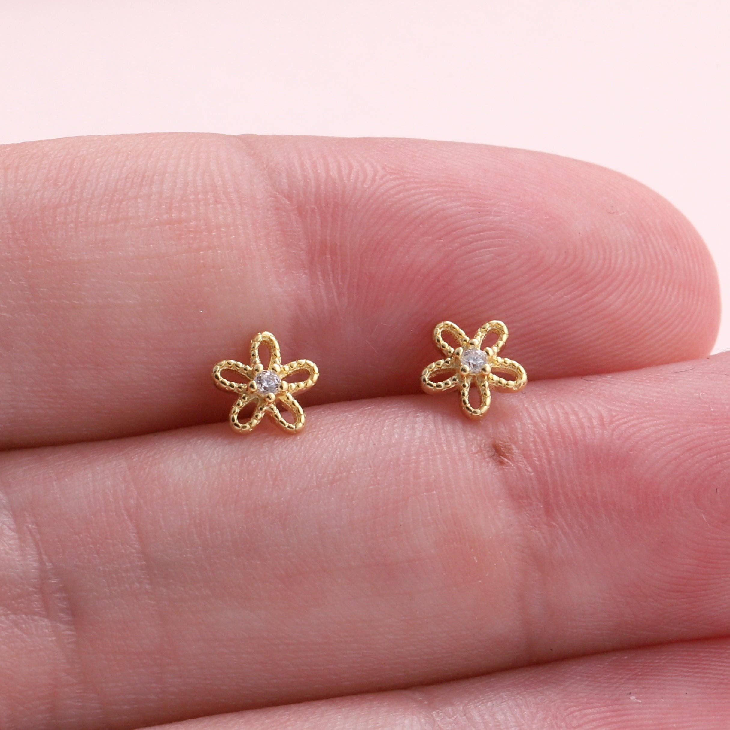 Silver and gold blossom flower earrings, another view