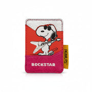 Front view of Peanuts Rockstar Cardholder showing Snoopy with guitar and “Rockstar” text.