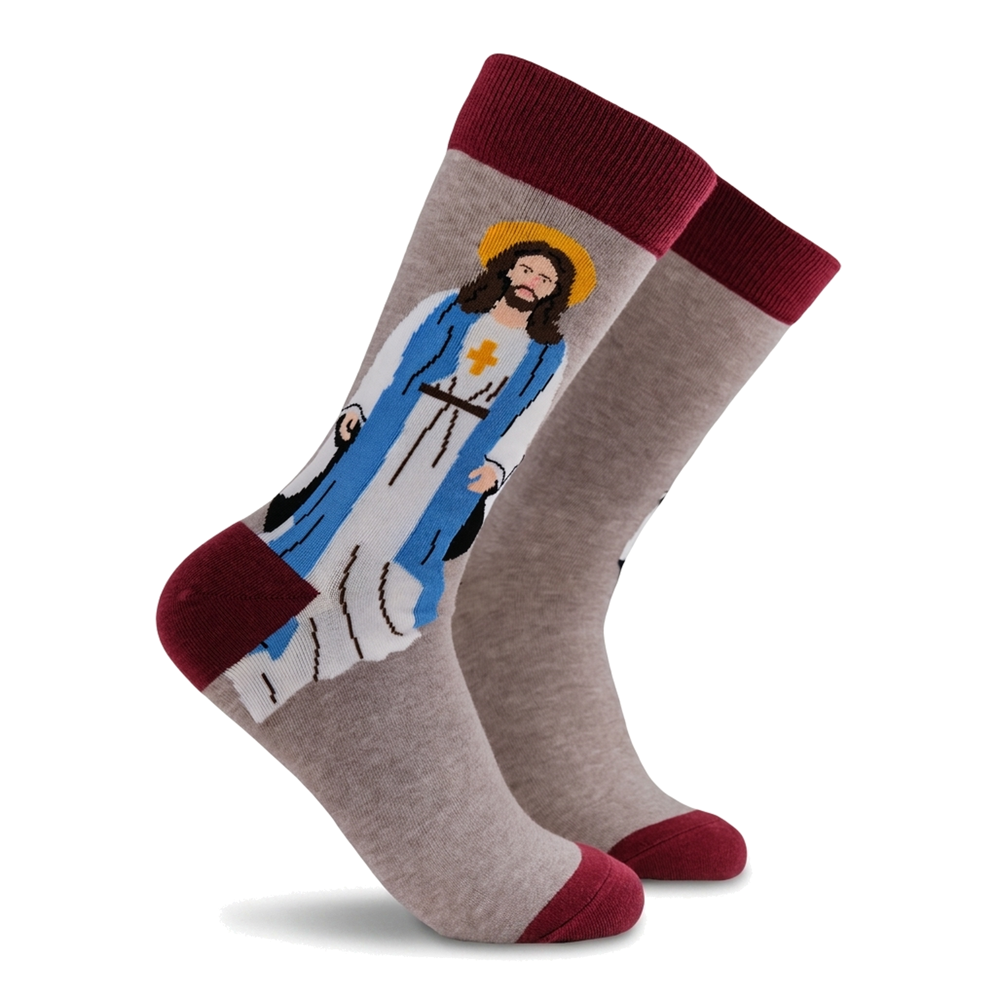 Jesus Sunday socks in grey marl on a pure white background