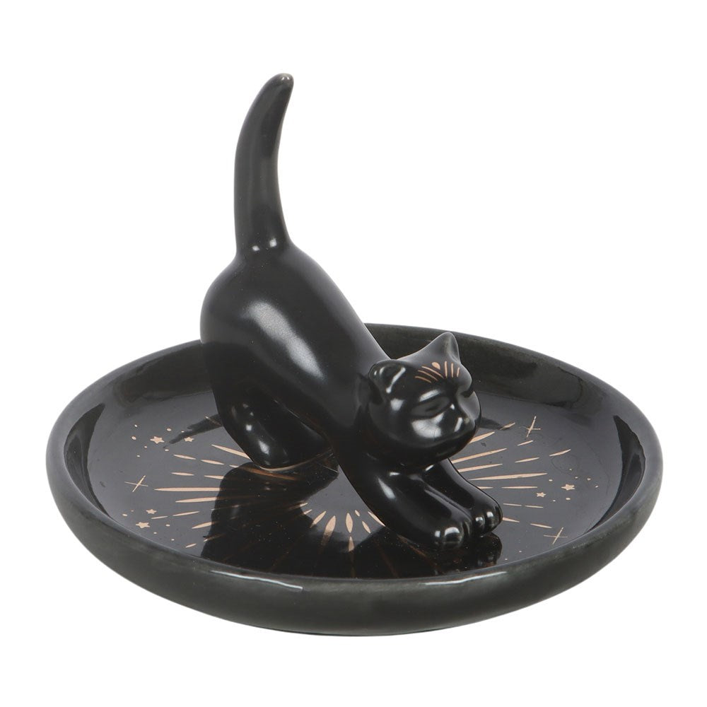 Black cat magick trinket dish angled view