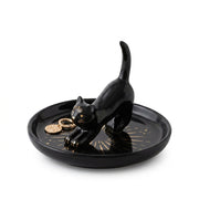 Black cat magick ceramic trinket dish on a white background