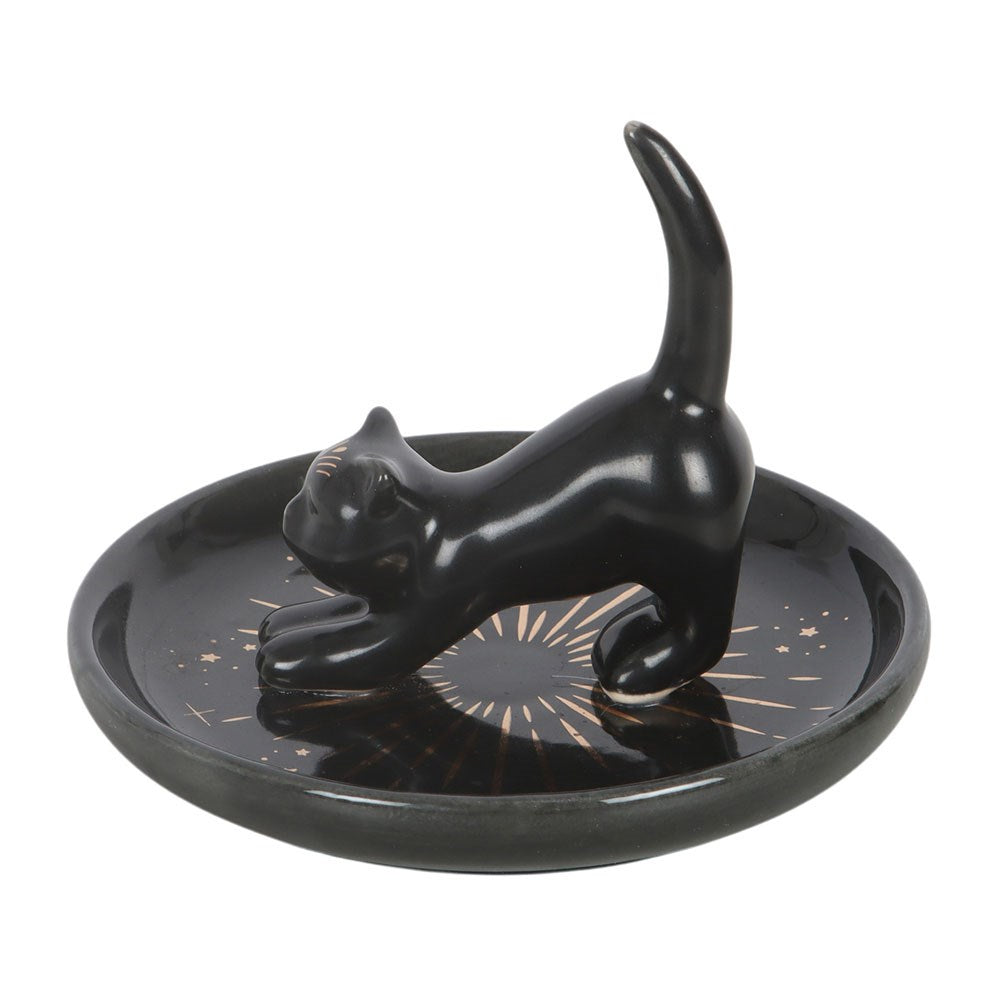 Black cat trinket dish from the side
