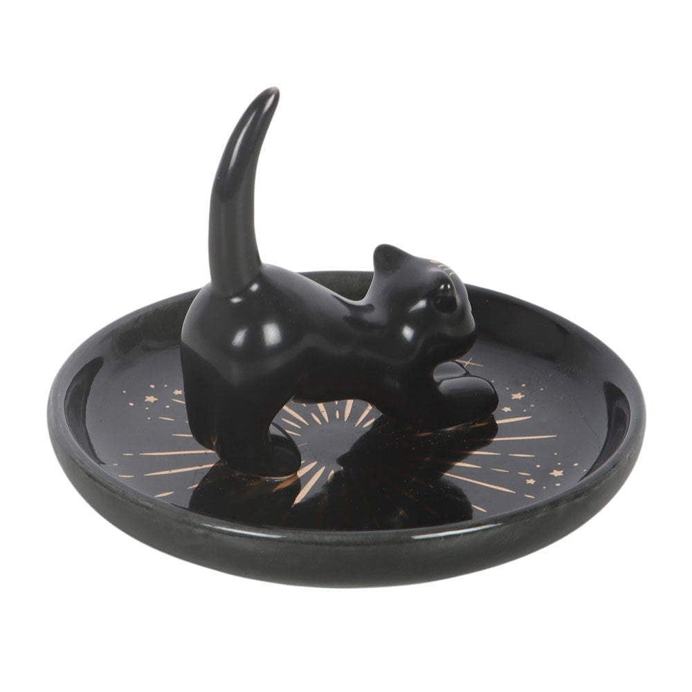 Black cat trinket dish seen from above