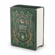 Green Witch Book of Spells ceramic vase front view on white background