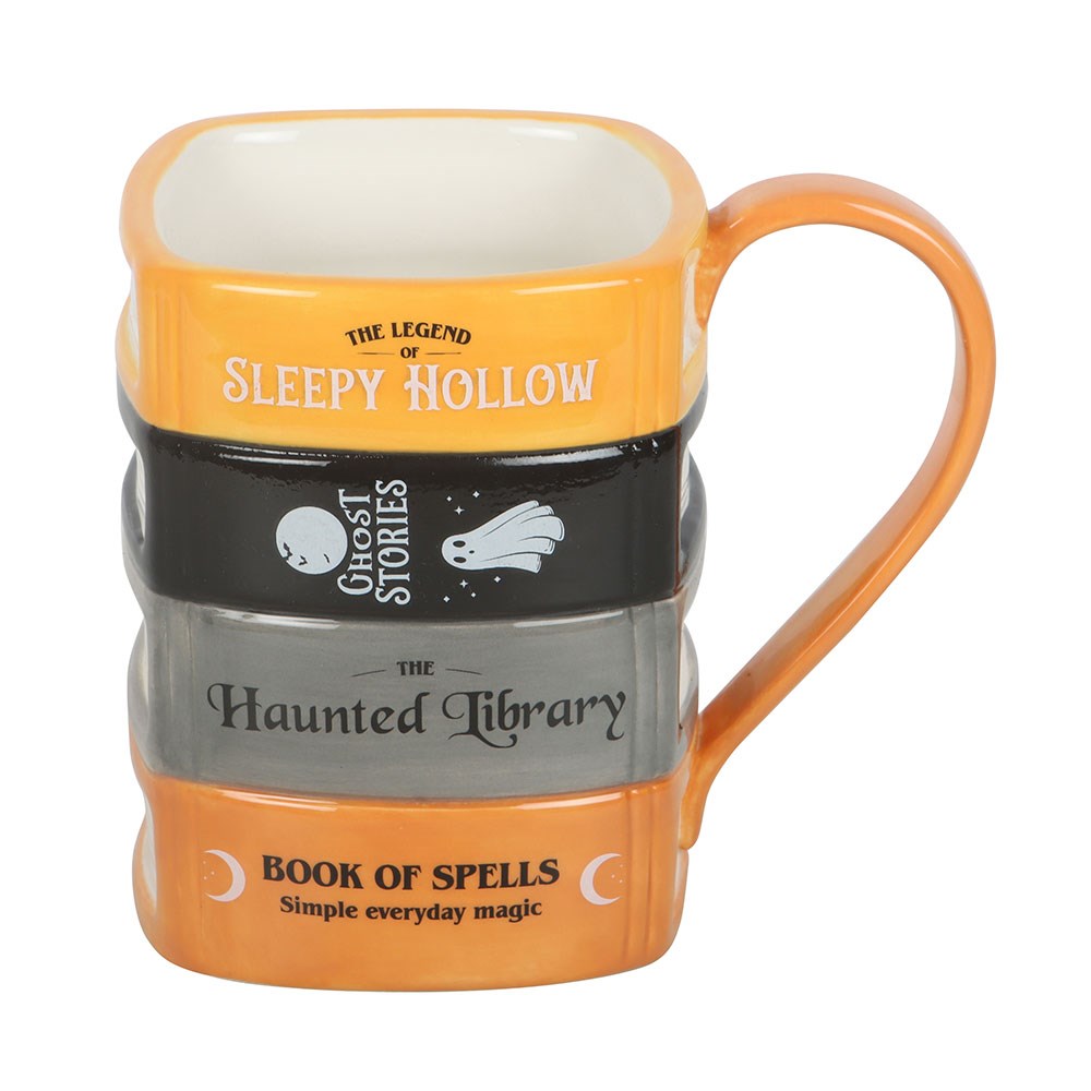Haunted Library mug showing book spines
