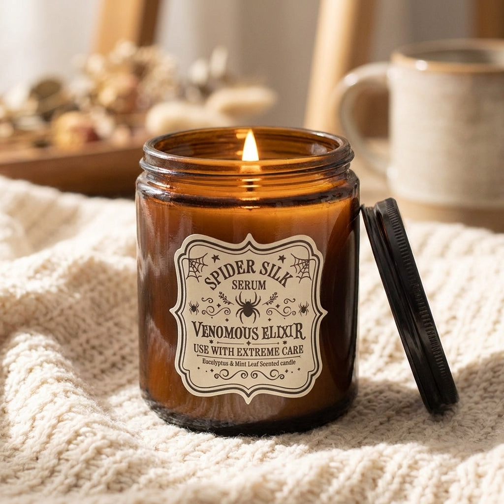 Spider Silk candle lit in a warm cosy setting