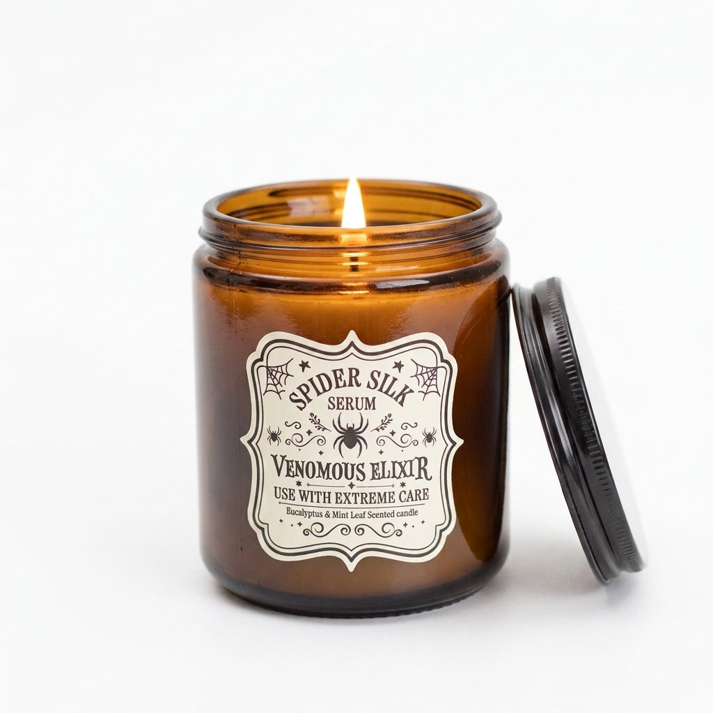 Spider Silk Serum amber jar candle on a white background