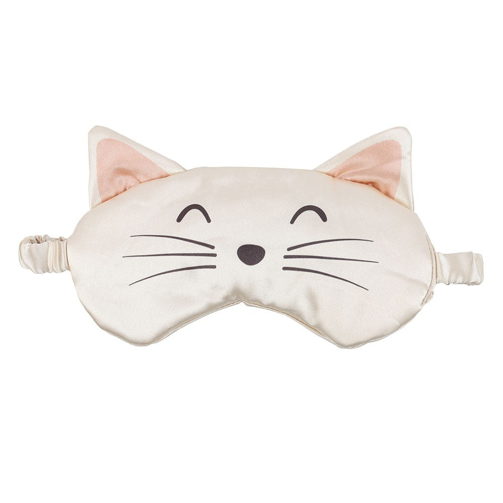 White cat face satin eye mask front view