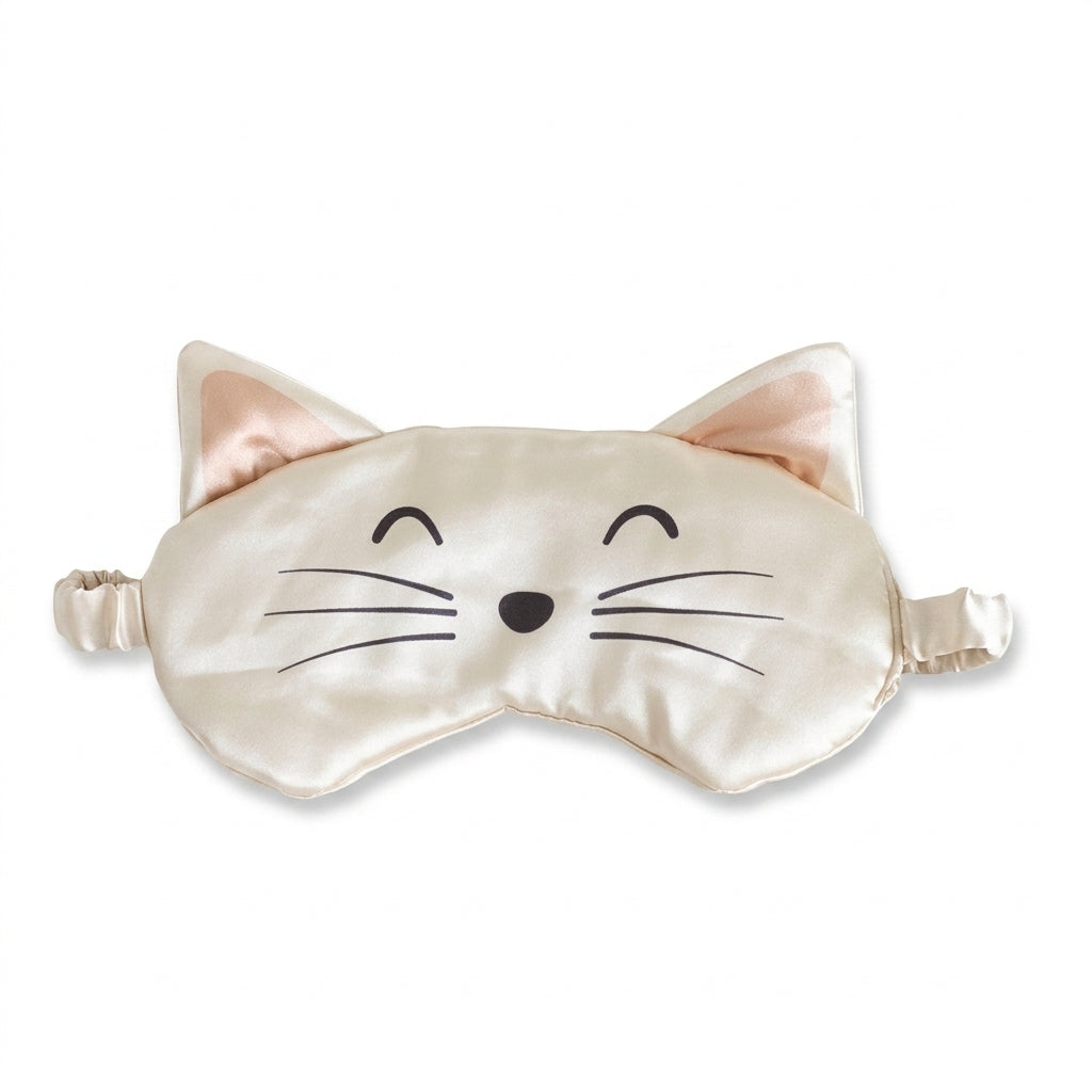 White cat face satin eye mask on a white background