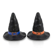 Witch hat salt and pepper shakers on a white background