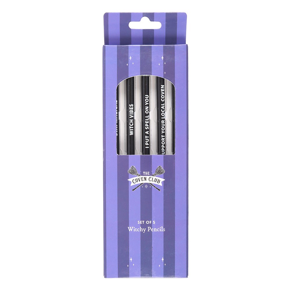 Witchy pencils in purple striped packaging