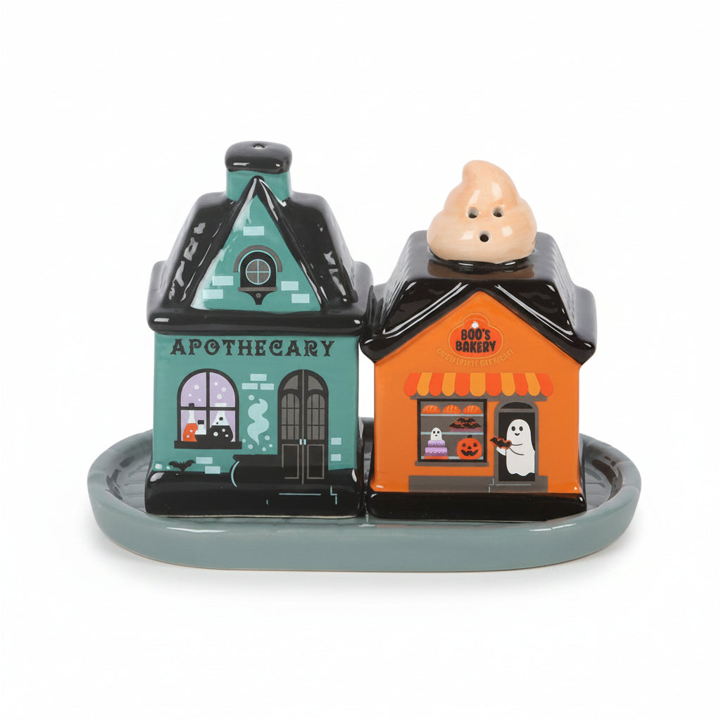 Spooky Street salt and pepper shakers, another angle