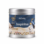 Inspiritus Christmas Tin Candle with illustrated label on a cream background