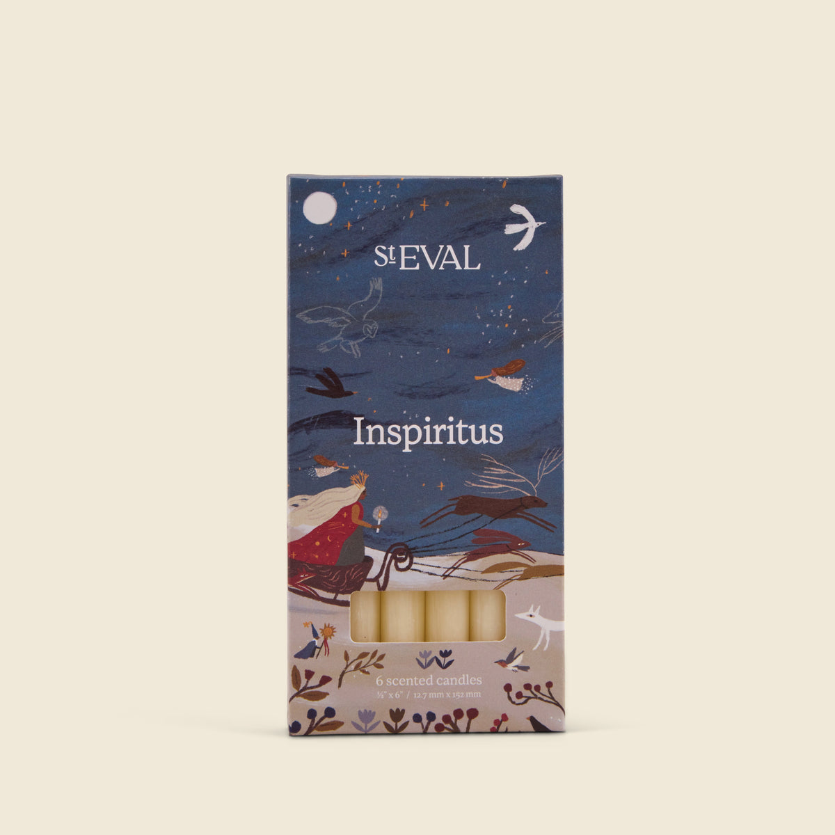 Inspiritus Mini Festive Candles, Pack of 6 lifestyle base image on a cream background
