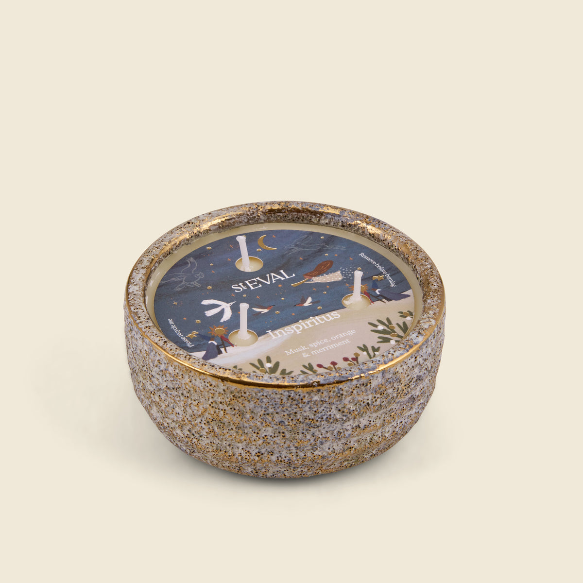 Inspiritus Small Alchemy Pot Candle lifestyle base image on a cream background