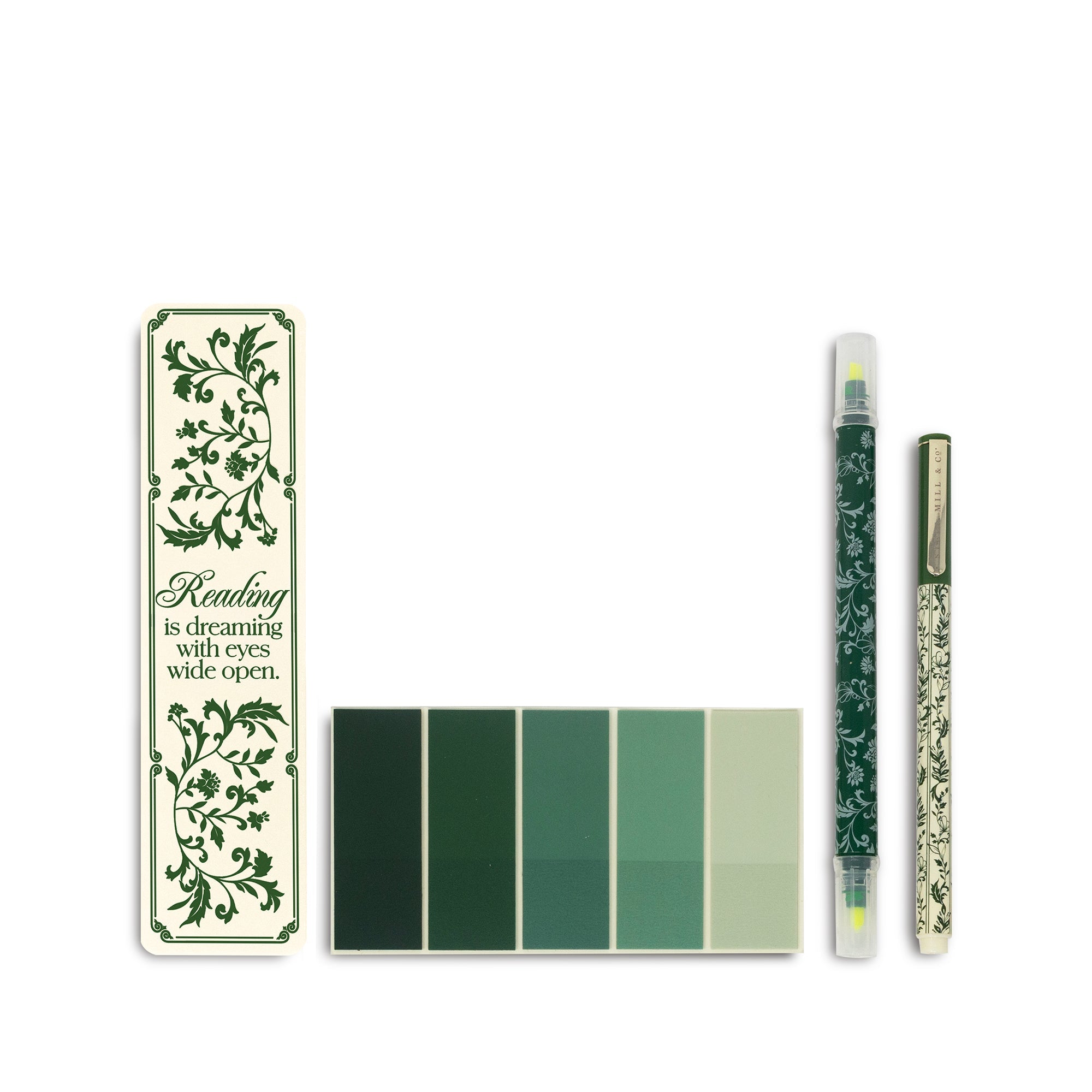 Annotation kit contents including bookmark, sticky tabs, highlighter and pen