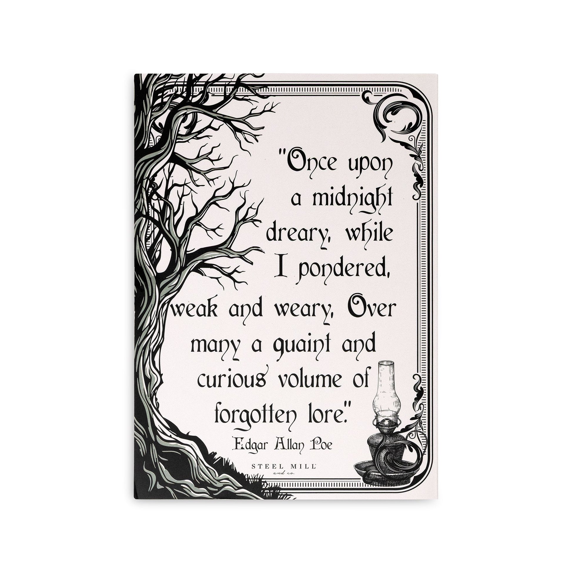 Edgar Allan Poe bookmark packaging with a quote, white background