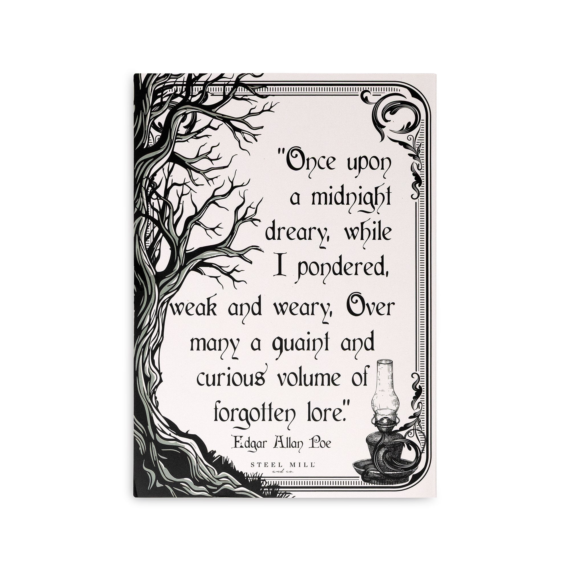 Edgar Allan Poe bookmark packaging with a quote, white background
